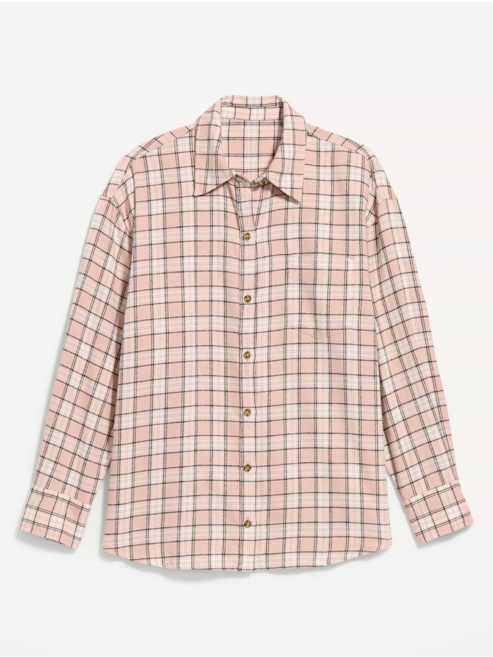Old Navy Pink Plaid Long-Sleeve Flannel Shirt - Casual Button-Up